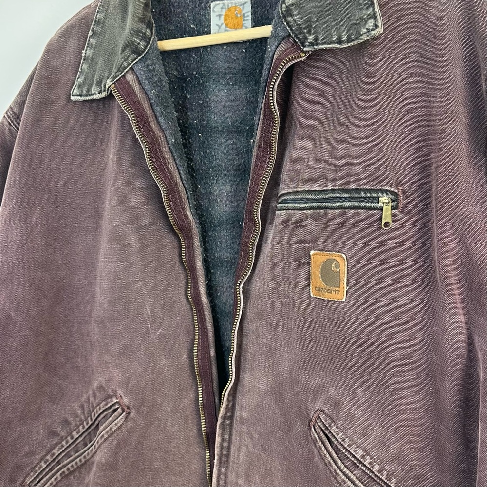 Vintage Carhartt Detroit Jacket XL Brick Maroon Zipper Flaw